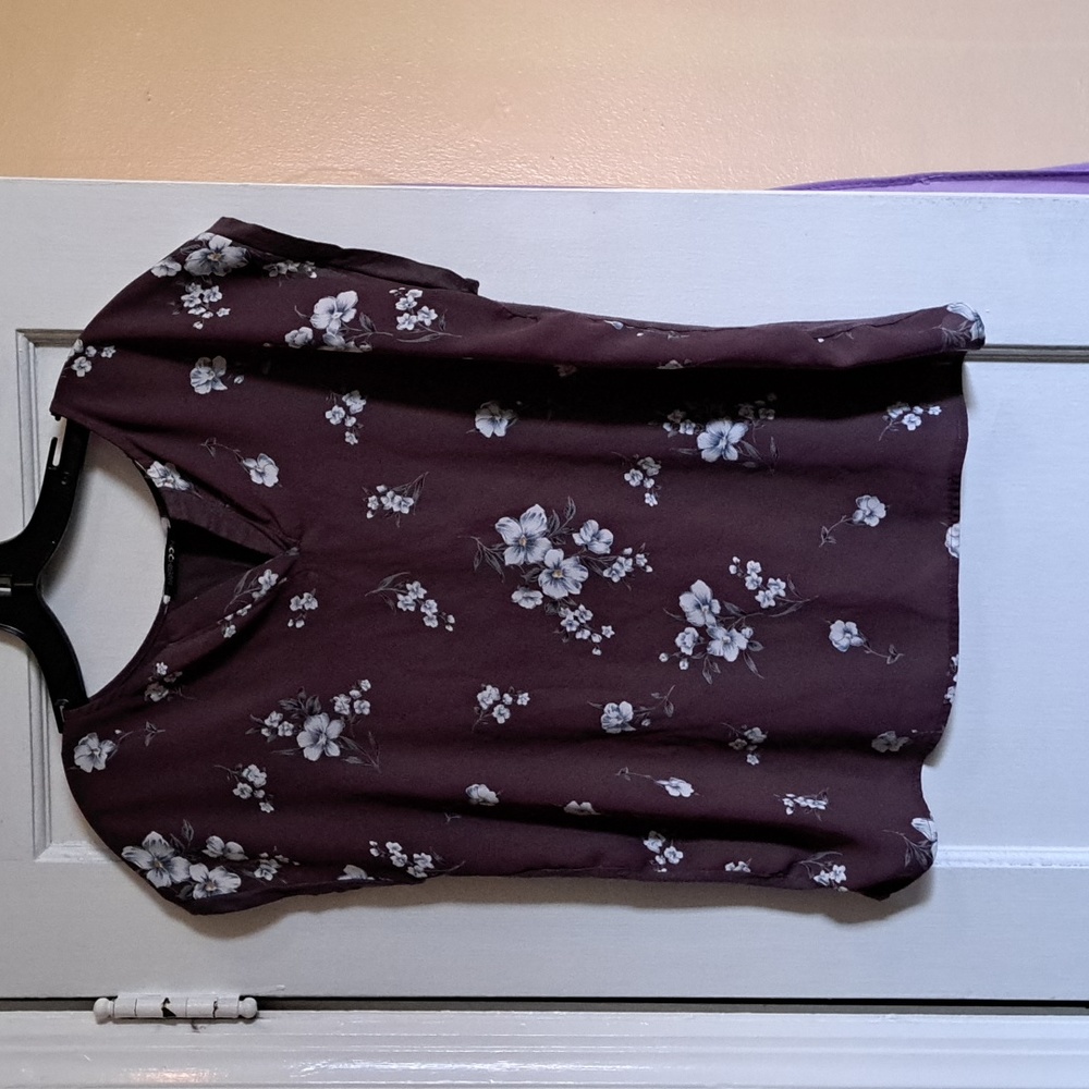 Purple cap sleeve blouse.